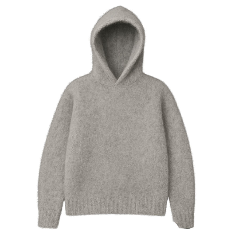 Fluffy Knitted Grey Hoodie