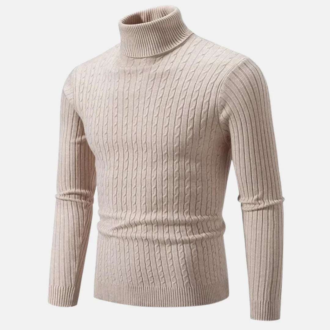Smal Passform Polokrage Kabel Tröja För Herr | Ideal för Höst/Vinter