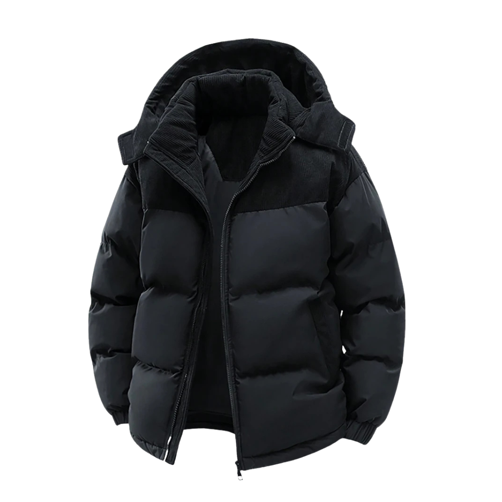 Herr vinter pufferjacka – Tjock vadderad parkas med huva, varm streetwear jacka för kalla dagar