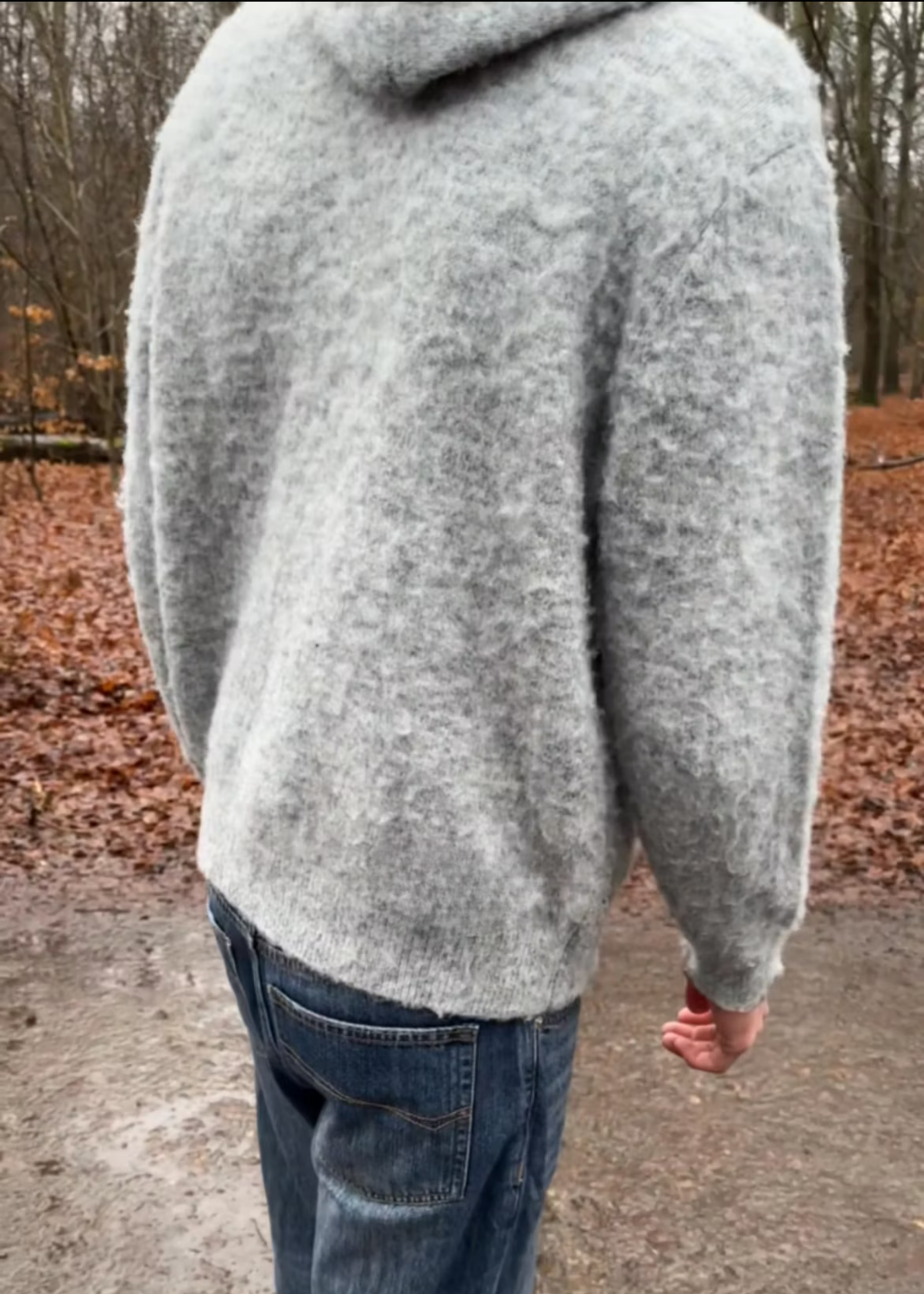 Fluffy Knitted Grey Hoodie