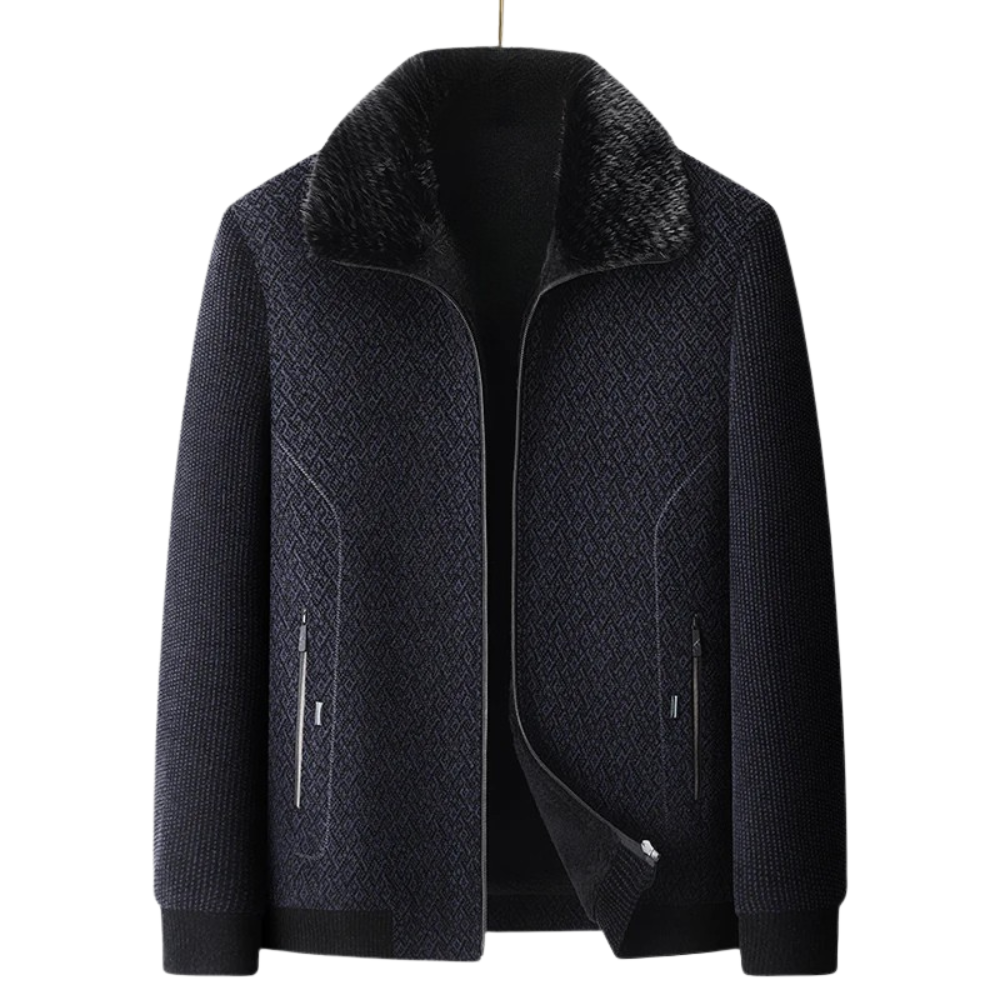 Herr vinterrock i ull – Varm trenchcoat med sammet, business & casual overcoat | Hög kvalitet