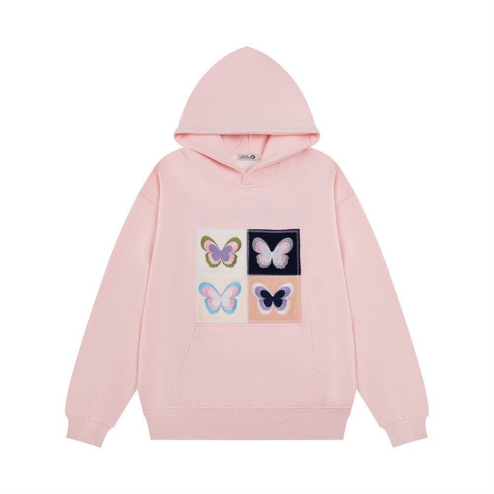 Hoodie med broderad fjärilsapplikation