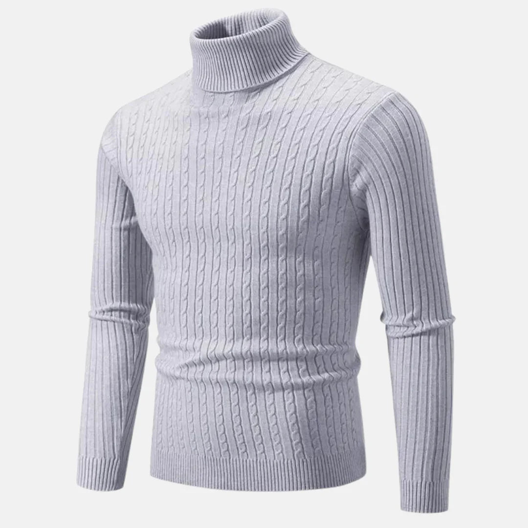 Smal Passform Polokrage Kabel Tröja För Herr | Ideal för Höst/Vinter