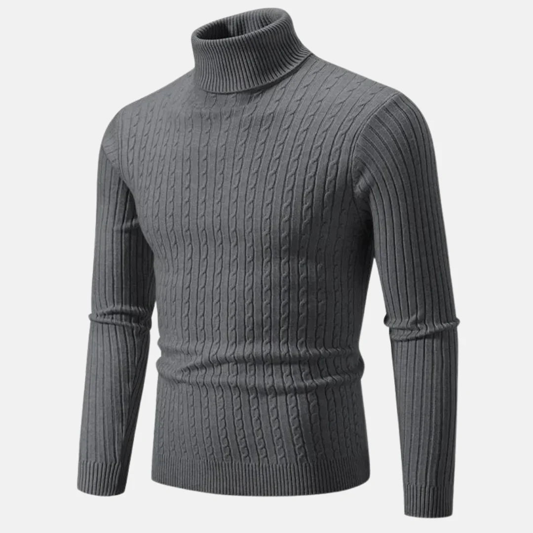 Smal Passform Polokrage Kabel Tröja För Herr | Ideal för Höst/Vinter
