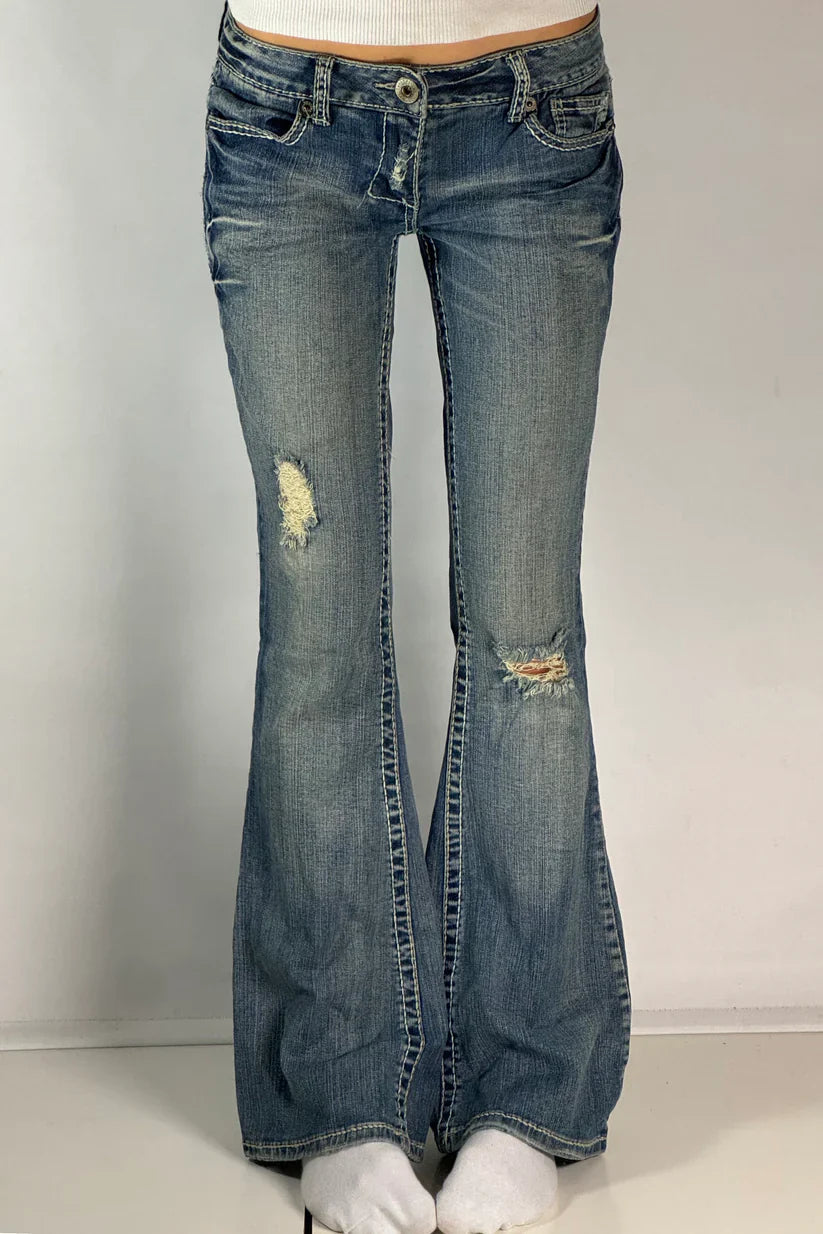 Lågmidjade jeans - Slitna