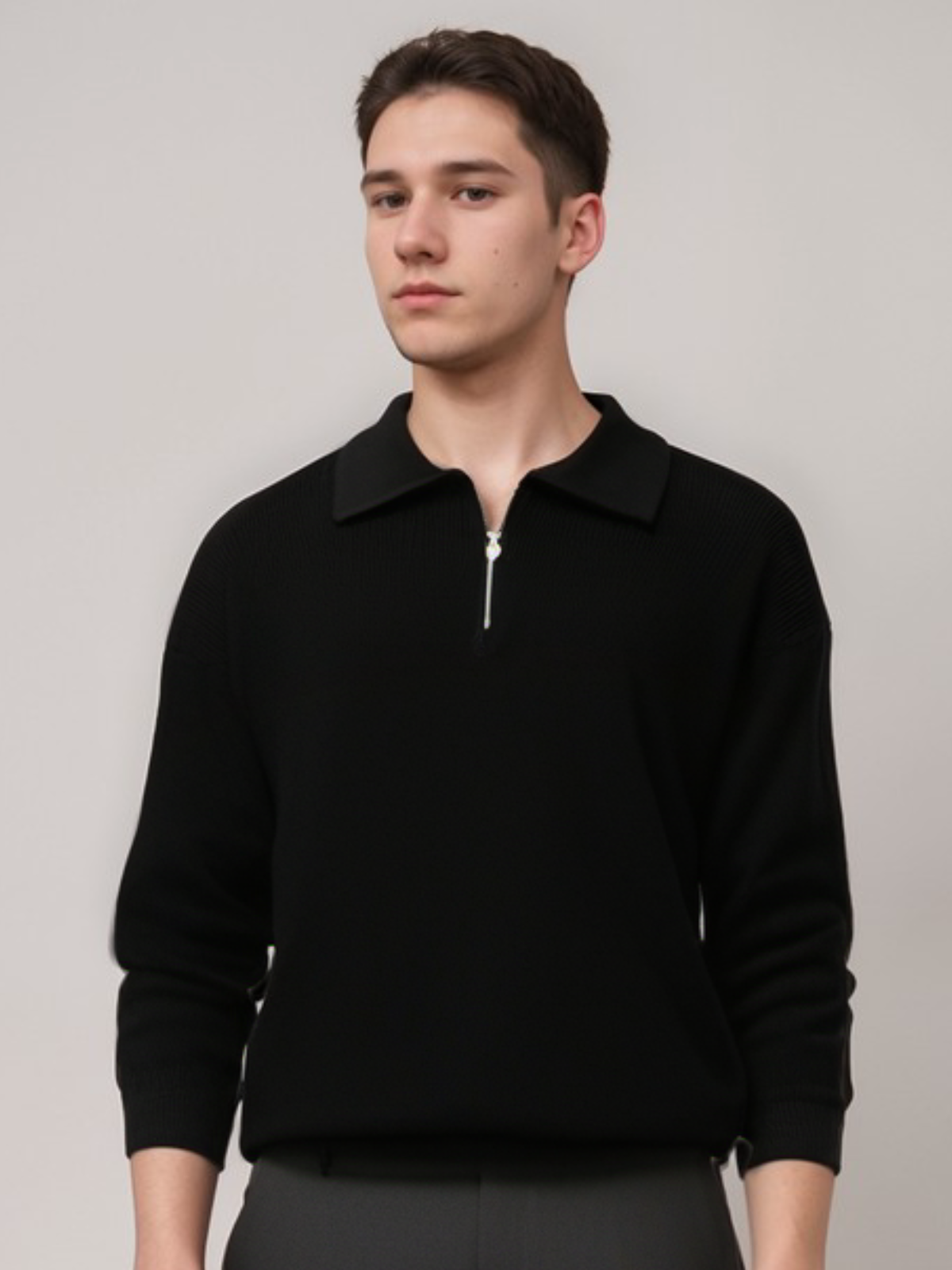 Moderiktig Half Zip Tröja med Krage för Herr | Perfekt för Vinter