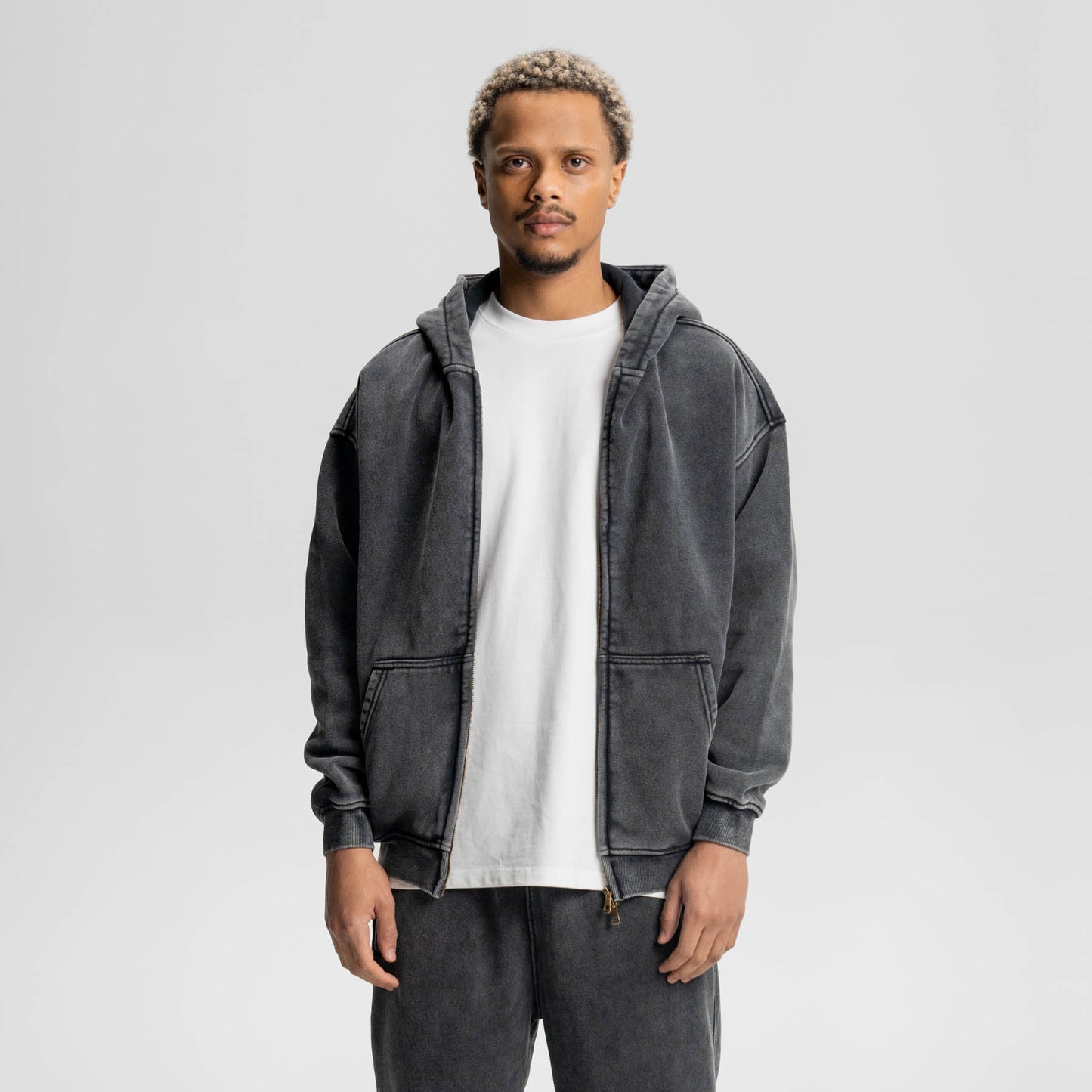 Loose Fit Wash Zip Up Hoodie