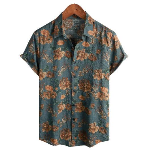 Herr T-shirt Vintage Blommönster Lättviktig