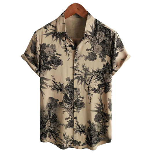 Herr T-shirt med kort ärm och blommönster i lätt material