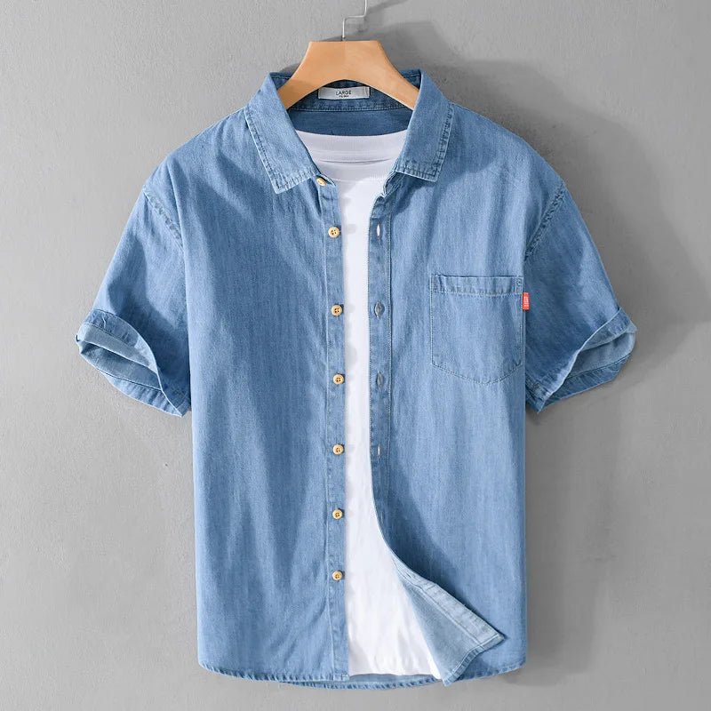 Herrskjorta Denim Casual Stil 100% Bomull