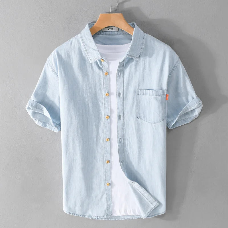 Herrskjorta Denim Casual Stil 100% Bomull