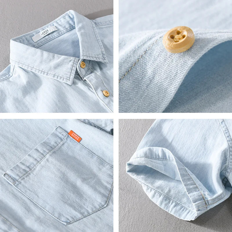 Herrskjorta Denim Casual Stil 100% Bomull