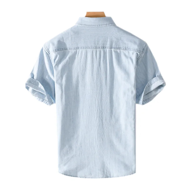 Herrskjorta Denim Casual Stil 100% Bomull