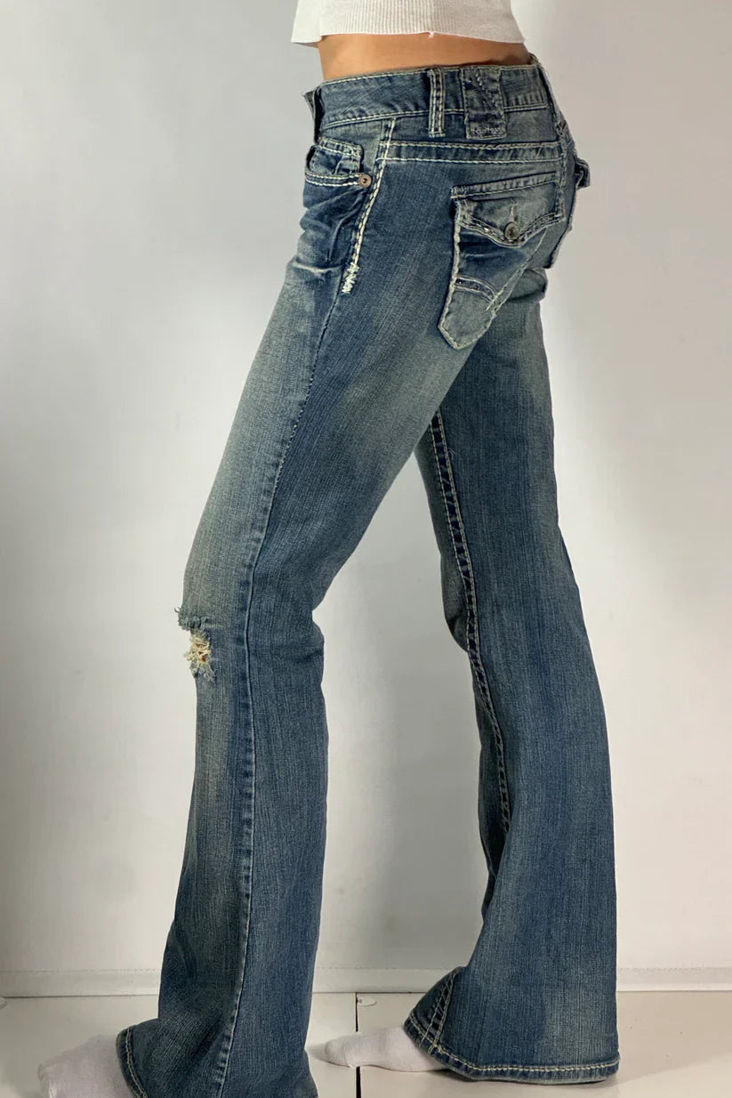 Lågmidjade jeans - Slitna