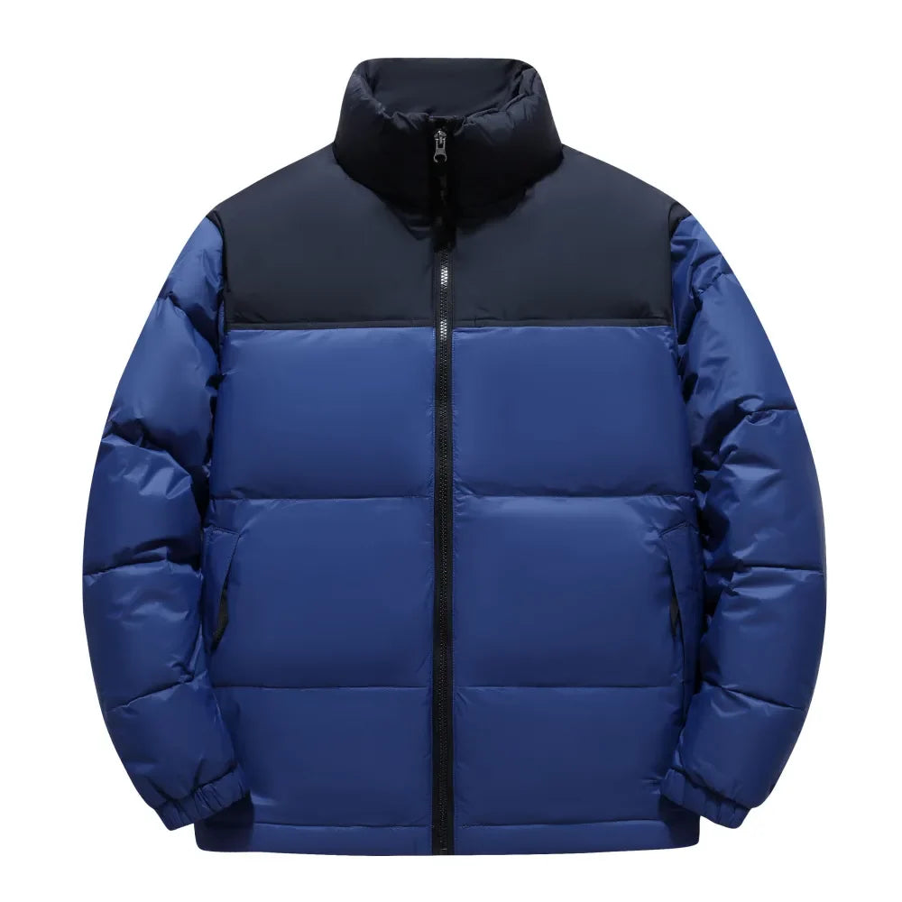 Herr vinterparkas – Flerfärgad dunjacka med ståkrage, varm pufferjacka i premium streetwear-stil