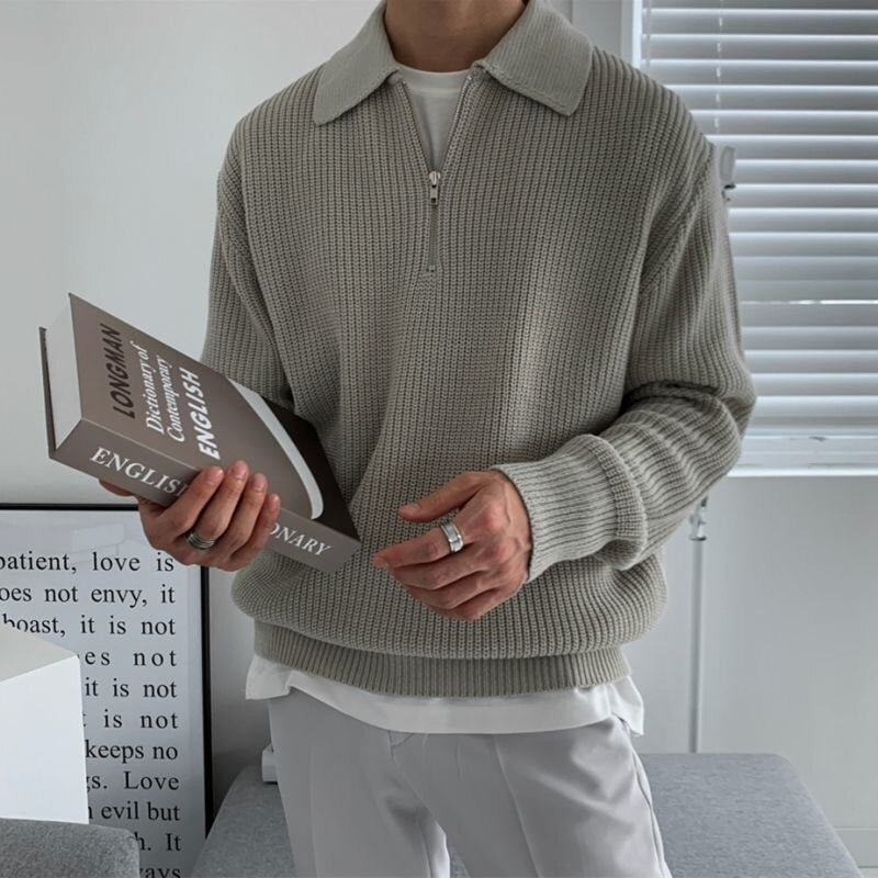 Herr Halv Zip Tröja i Modern Stil