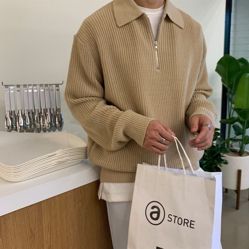Herr Halv Zip Tröja i Modern Stil