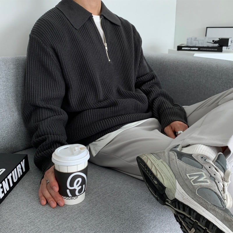 Herr Halv Zip Tröja i Modern Stil