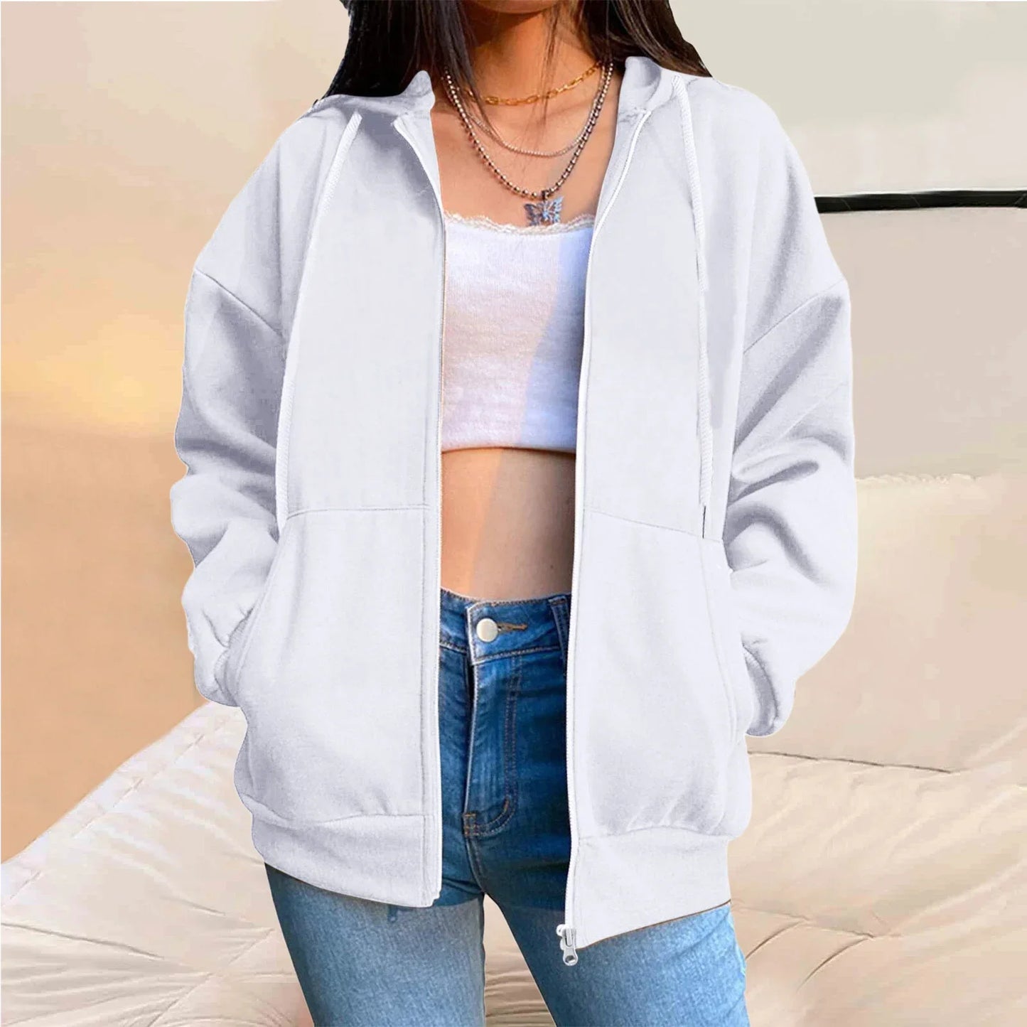 Oversized huvtröja med dragkedja
