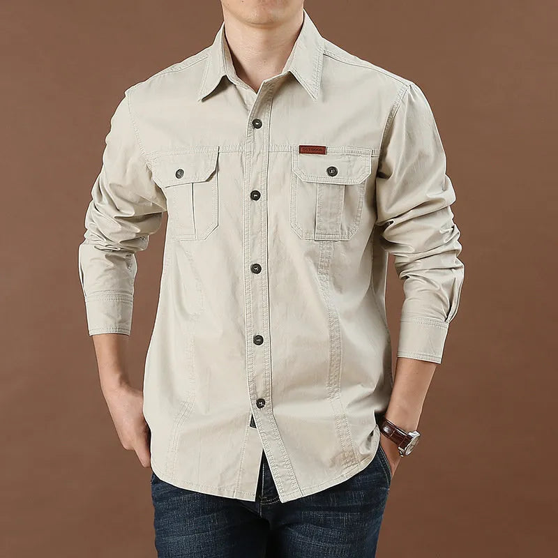 Herrens Cargo Skjorta Slim Fit Bomull