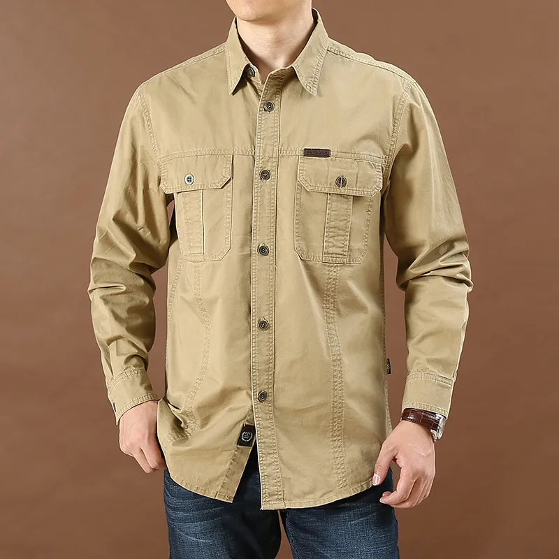 Herrens Cargo Skjorta Slim Fit Bomull