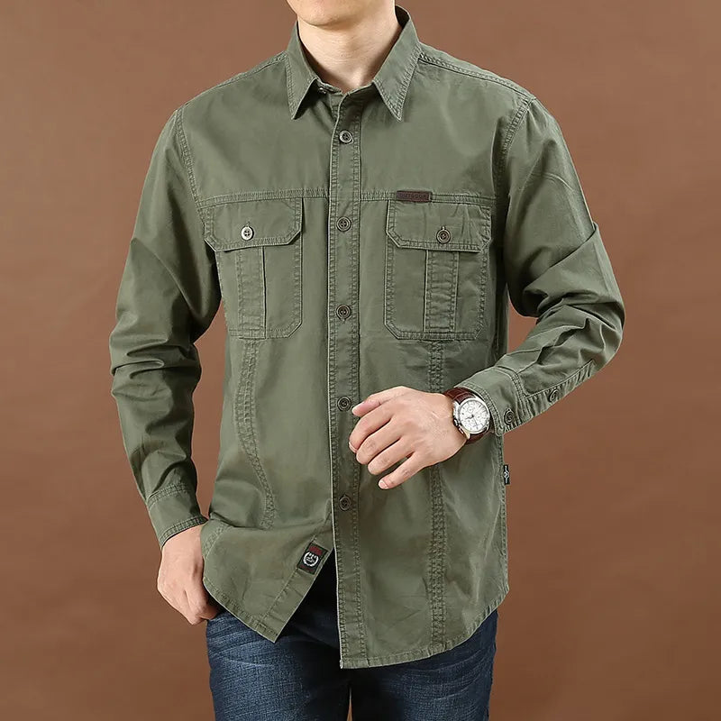 Herrens Cargo Skjorta Slim Fit Bomull