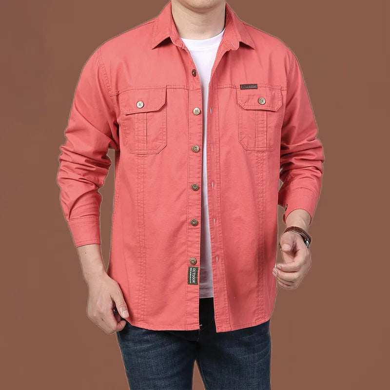 Herrens Cargo Skjorta Slim Fit Bomull
