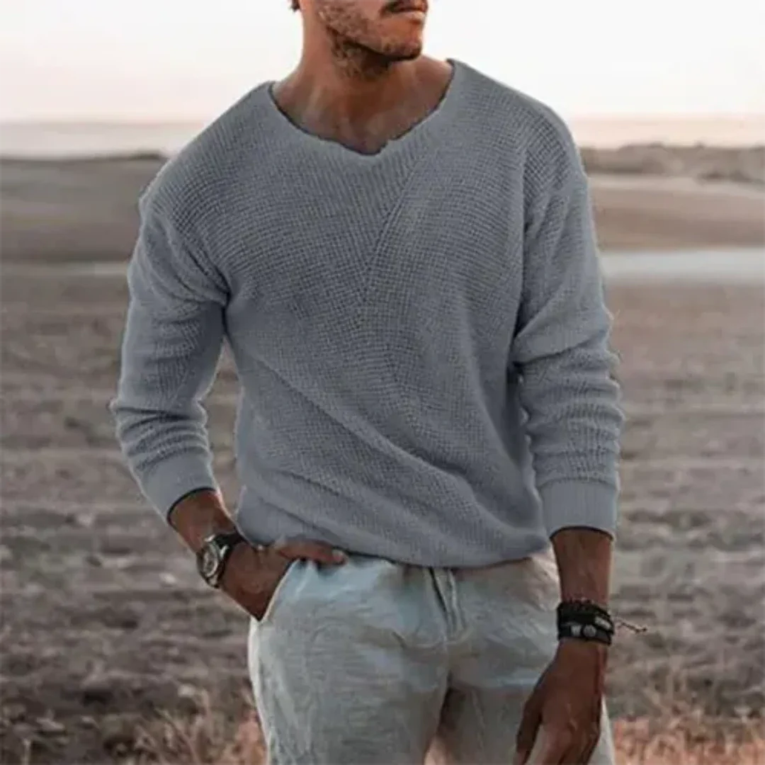Herrpullover Långärmad Klassisk Stickad Mjuk Material