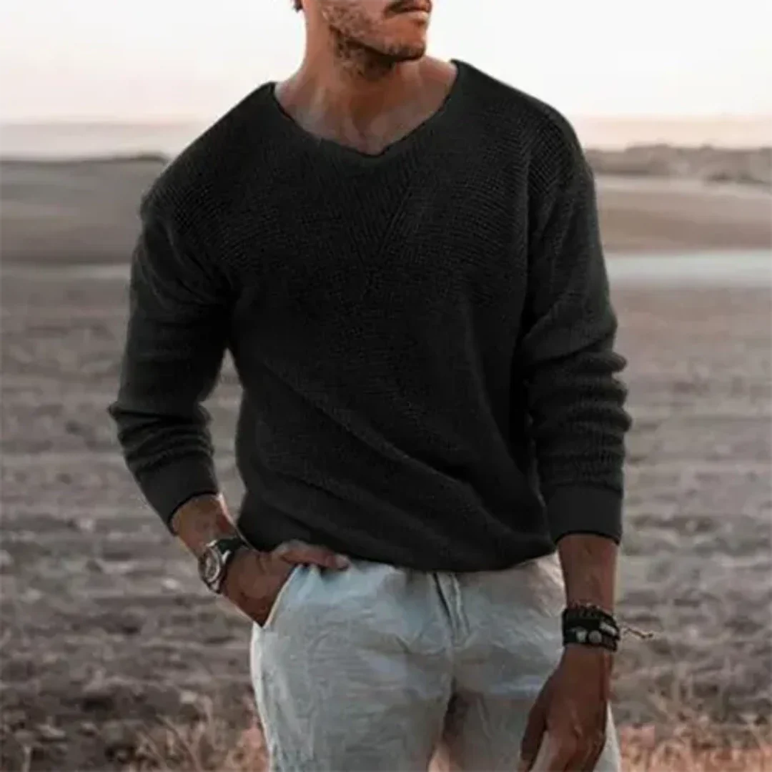 Herrpullover Långärmad Klassisk Stickad Mjuk Material