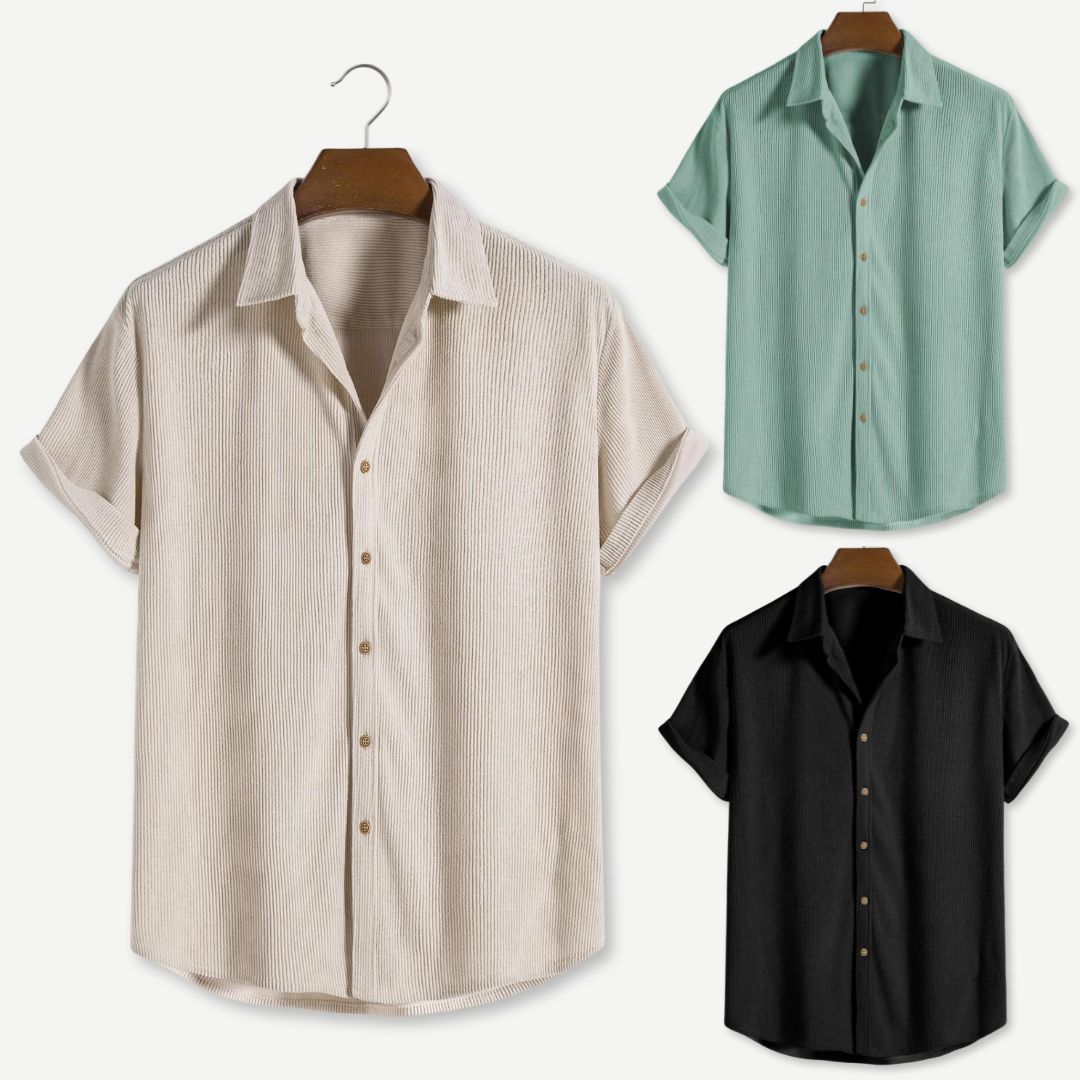 Herrskjorta Corduroy Klassisk Knappdesign Mjuk och Andningsbar