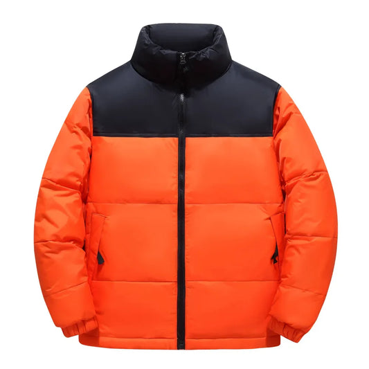 Herr vinterparkas – Flerfärgad dunjacka med ståkrage, varm pufferjacka i premium streetwear-stil