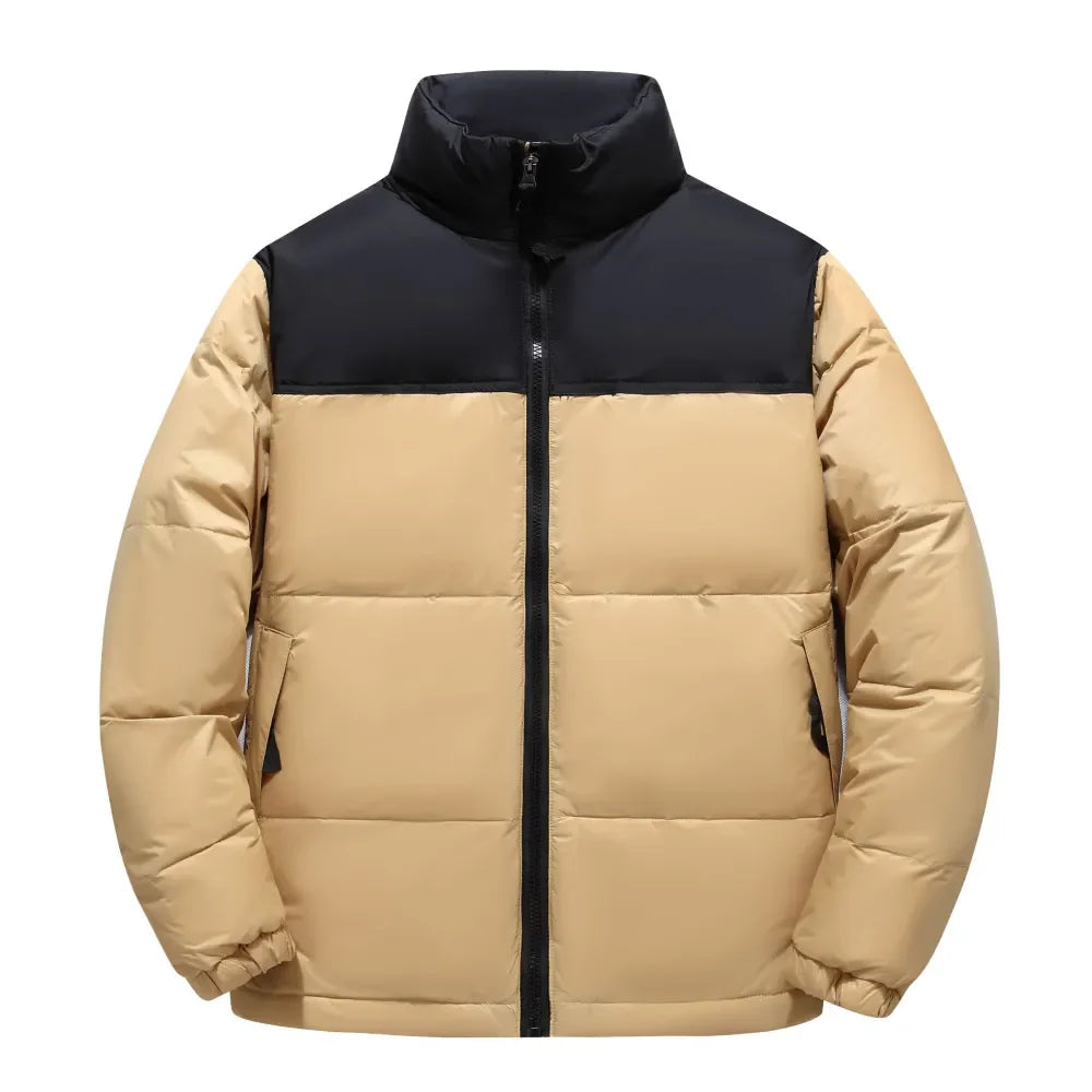Herr vinterparkas – Flerfärgad dunjacka med ståkrage, varm pufferjacka i premium streetwear-stil