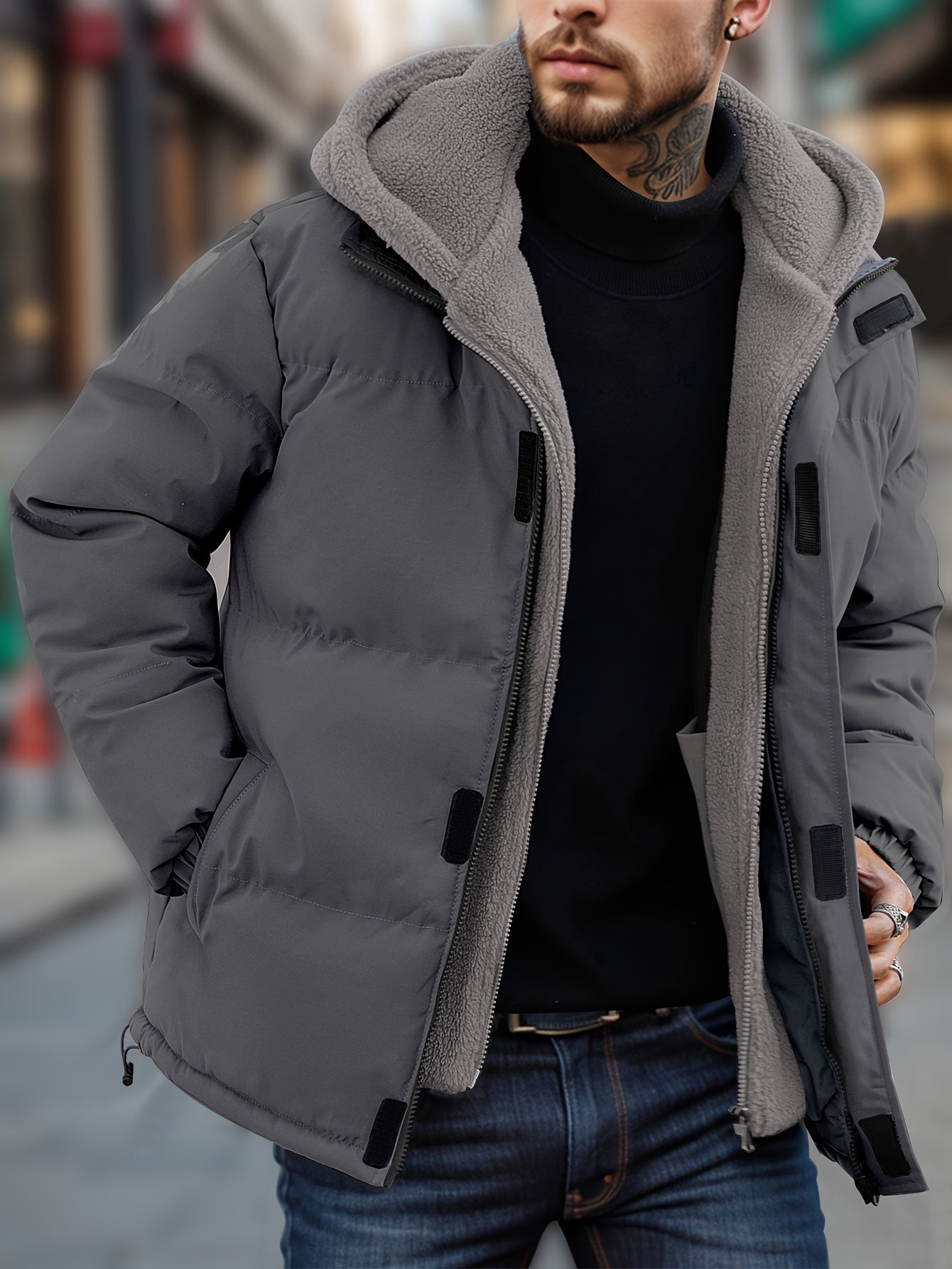 Elias | Hoodad puffer vinterjacka med dragkedja