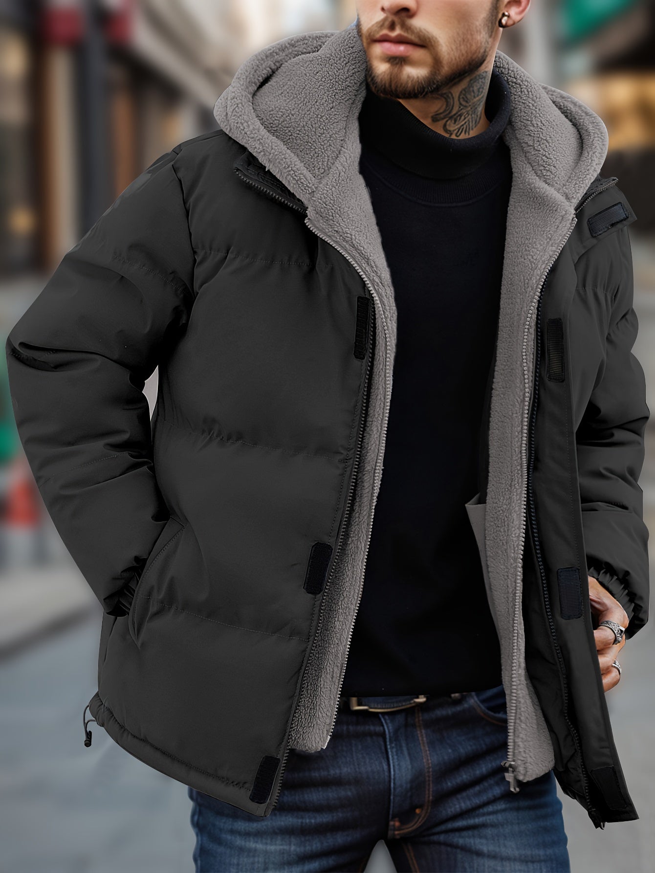 Elias | Hoodad puffer vinterjacka med dragkedja