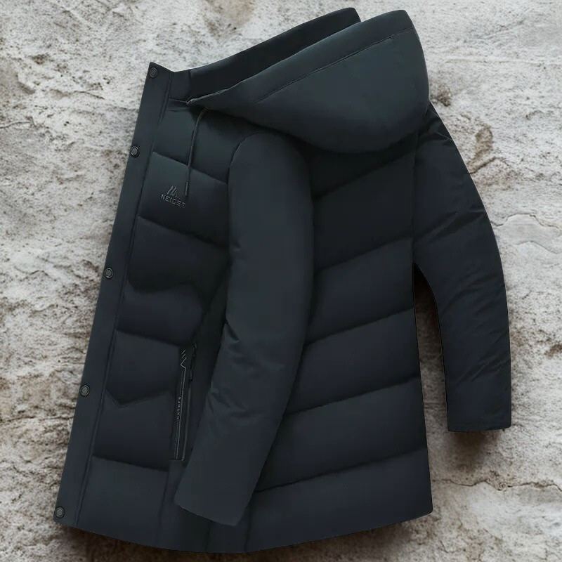 Herrjacka med huva – Vadderad – Plushy foder – Quiltad – Med dragkedjefickor