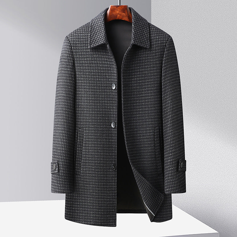 Herrrock – Ull – Regular Fit – Mellanlängd – Houndstooth – Enkelknäppt – Manschettknappar