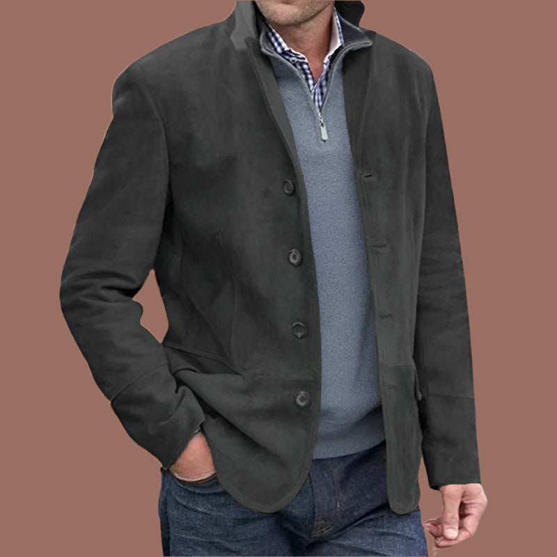 Herrjacka – Regular Fit – Lyxigt Tyg – Ståkrage – Knappar – Vintage Stil
