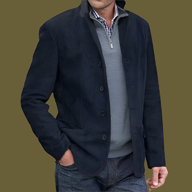 Herrjacka – Regular Fit – Lyxigt Tyg – Ståkrage – Knappar – Vintage Stil