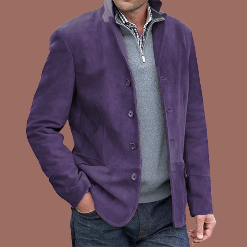 Herrjacka – Regular Fit – Lyxigt Tyg – Ståkrage – Knappar – Vintage Stil