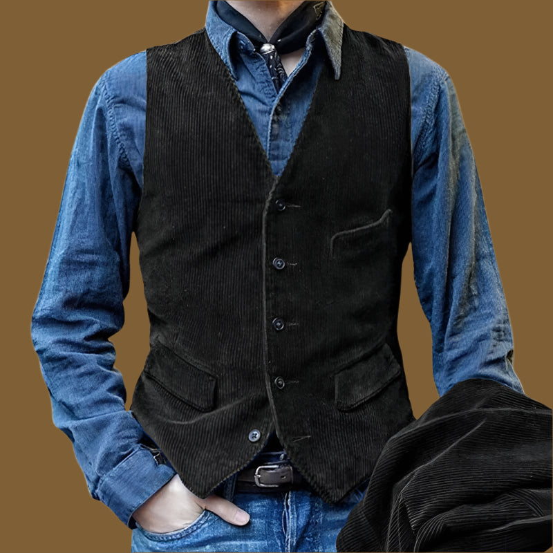 Herrväst – Skräddarsydd Passform – Mjuk struktur – Knäppning Fram – Vintage Stil