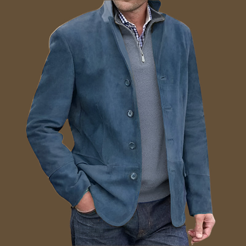 Herrjacka – Regular Fit – Lyxigt Tyg – Ståkrage – Knappar – Vintage Stil