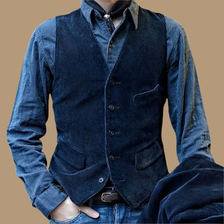 Herrväst – Skräddarsydd Passform – Mjuk struktur – Knäppning Fram – Vintage Stil