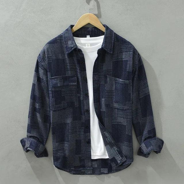 Herrskjorta Modern Patchwork Andningsbar Bomull Polyester