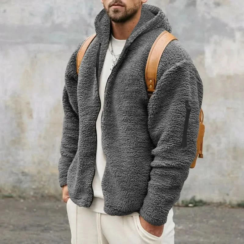 Herr Fleece Hoodie Jacka - Mjuk Värmande - Hellång Dragkedja - Huva & Ärmsficka