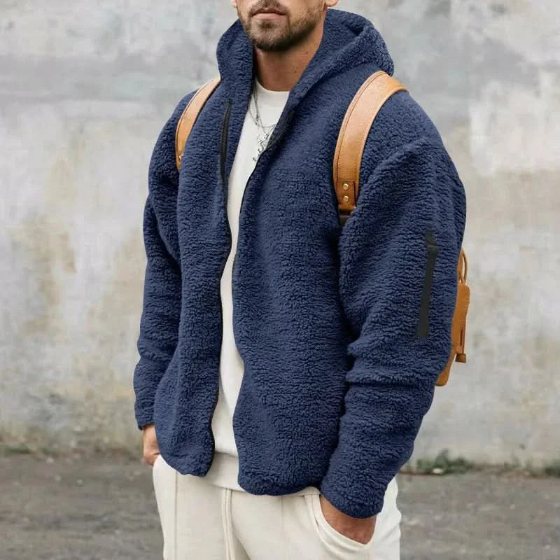 Herr Fleece Hoodie Jacka - Mjuk Värmande - Hellång Dragkedja - Huva & Ärmsficka