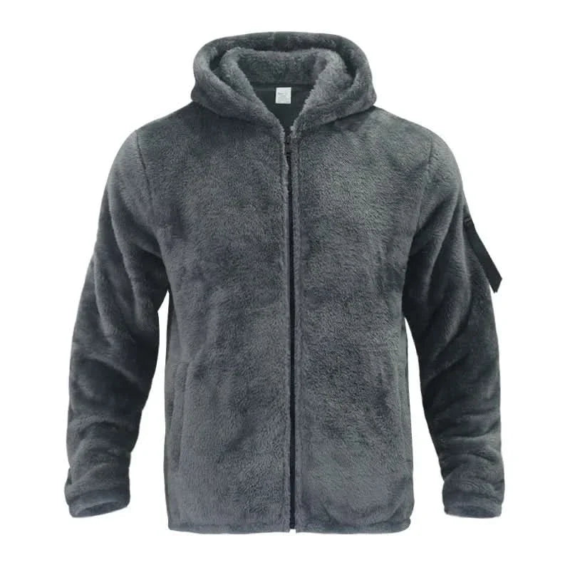 Herr Fleece Hoodie Jacka - Mjuk Värmande - Hellång Dragkedja - Huva & Ärmsficka