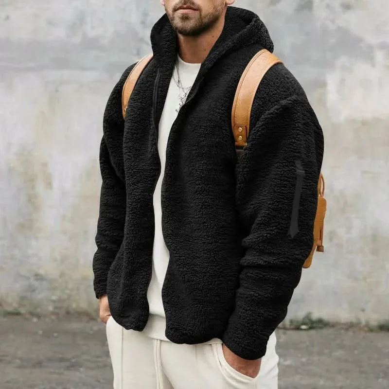 Herr Fleece Hoodie Jacka - Mjuk Värmande - Hellång Dragkedja - Huva & Ärmsficka