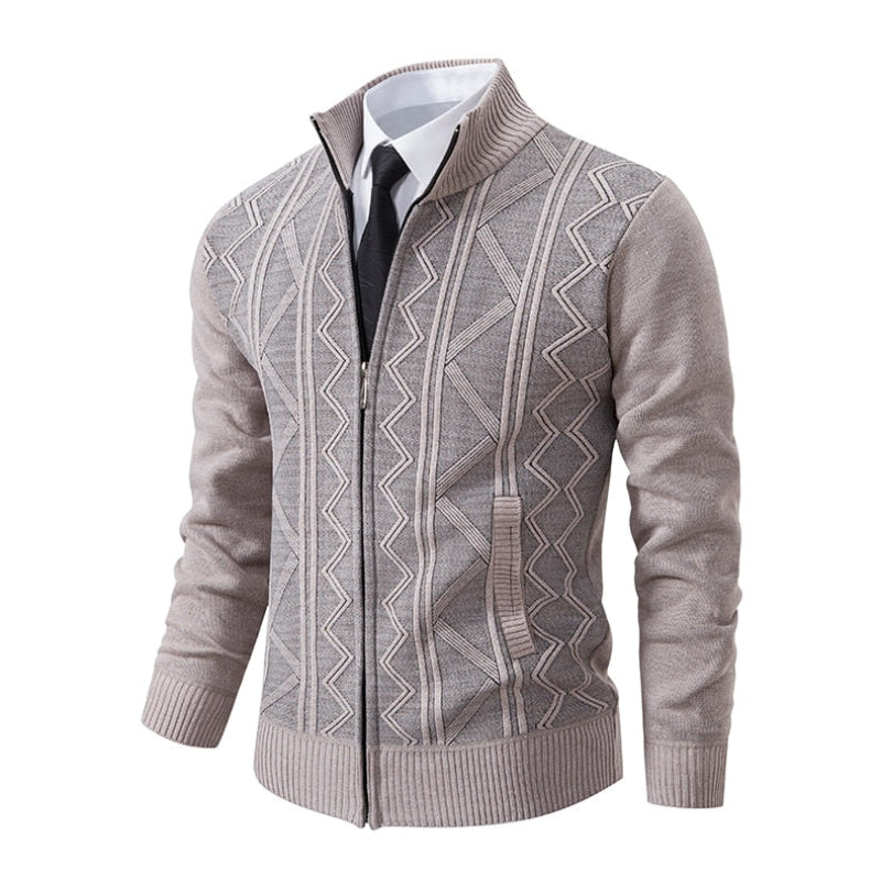 Elegant Zip-up Mönstrad Tröja för Herr | Perfekt för Höst/Vinter