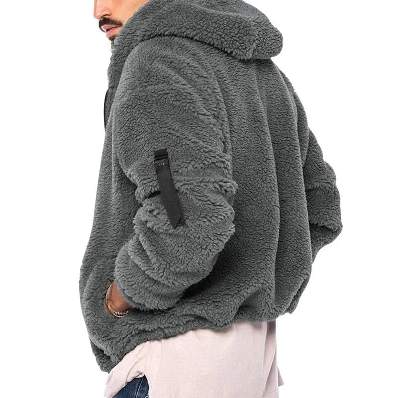 Herr Fleece Hoodie Jacka - Mjuk Värmande - Hellång Dragkedja - Huva & Ärmsficka
