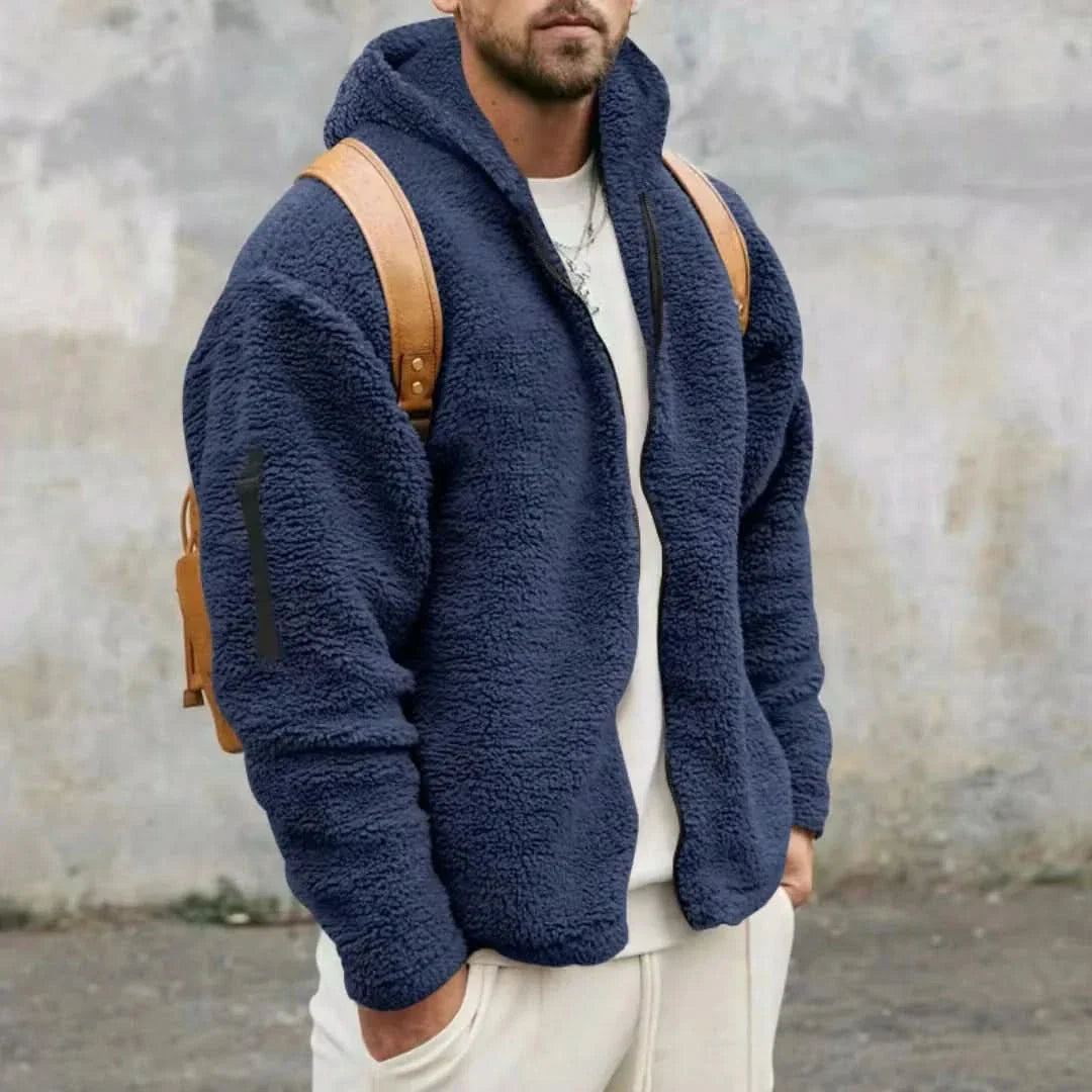 Herr Fleece Hoodie Jacka - Mjuk Värmande - Hellång Dragkedja - Huva & Ärmsficka